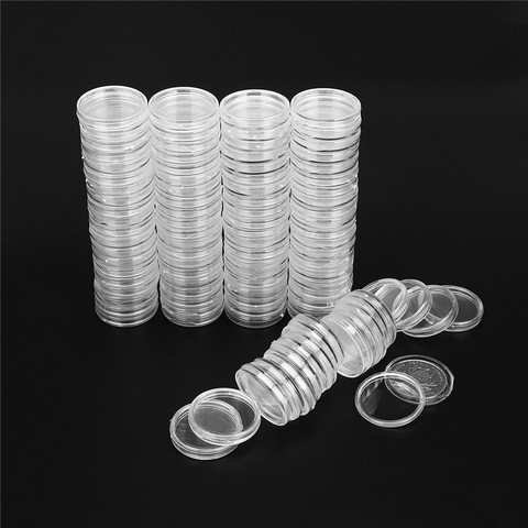 100 pièces/ensemble porte-monnaie Cllear 25mm porte-Capsules appliqué clair Portable boîte de rangement ronde pièces de rangement Transparent Protection ► Photo 1/6