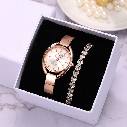 Lvpai marque 2 pièces ensemble femmes Bracelet montres mode femmes robe dames montre-Bracelet de luxe en or Rose Quartz montre ensemble dropshipping ► Photo 1/6