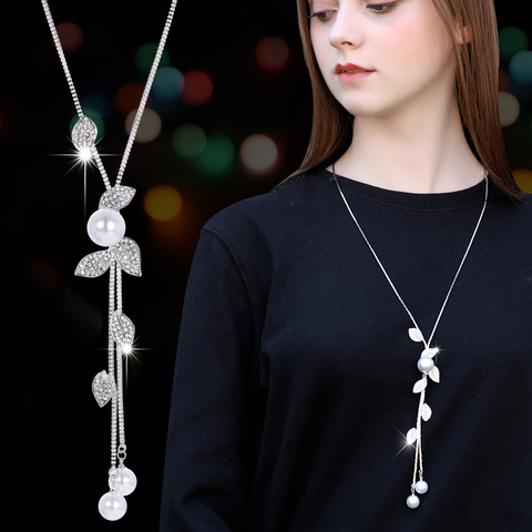 BYSPT Imitation de perle colliers rétro chaud populaire Vintage feuille perle collier déclaration collier Long bijoux pour les femmes ► Photo 1/6