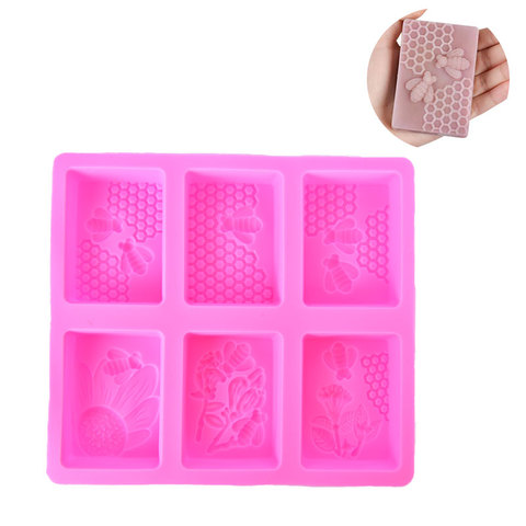 1pc miel abeille Silicone savon moule bricolage fait à la main artisanat 3D savon moule Silicone rectangulaire 6 formes savon moules pour la fabrication de savon ► Photo 1/6