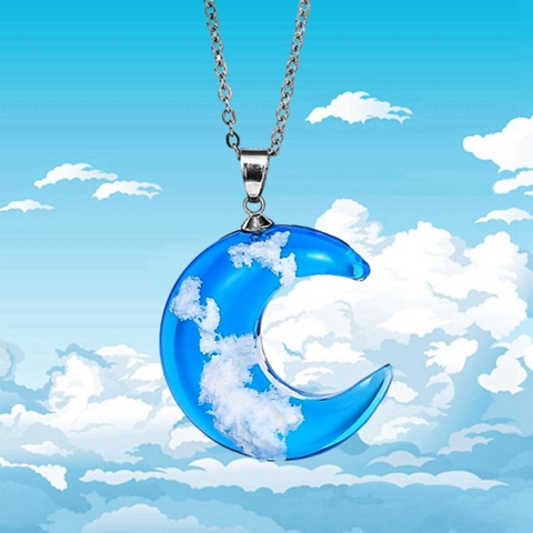 Collier en résine transparente pour femmes, pendentif de lune, bleu ciel blanc, chaîne de nuage, bijoux lumineux, cadeaux pour filles ► Photo 1/6