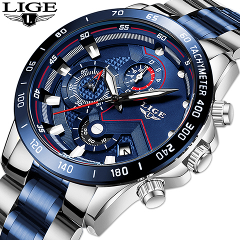 Relogio Masculino LIGE mode chaude hommes montres haut marque de luxe montre-bracelet Quartz horloge bleu montre hommes étanche chronographe ► Photo 1/6