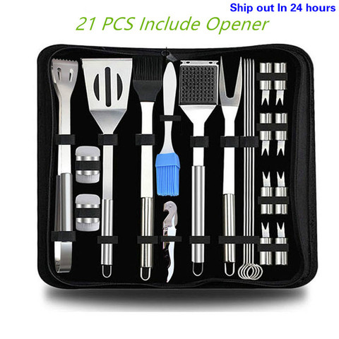 20 Pièces En Acier Inoxydable Ensemble D'outils de Barbecue Barbecue Ustensile Accessoires Camping En Plein Air Outils De Cuisson Kit Ustensiles POUR Barbecue ► Photo 1/6