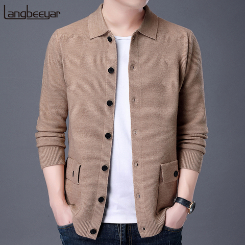 2022 automne Hiver Marque Mode Revers Tricoté Pull Cardigan Pull Vintage Hommes Décontracté En Laine Hommes Manteaux Veste Homme Vêtements ► Photo 1/6