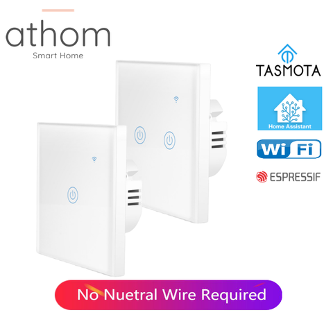 ATHOM pré flashé Tasmota pas neutre et avec neutre double mode EU WiFi commutateur touche tactile 1 /2/3/4 gang ► Photo 1/5