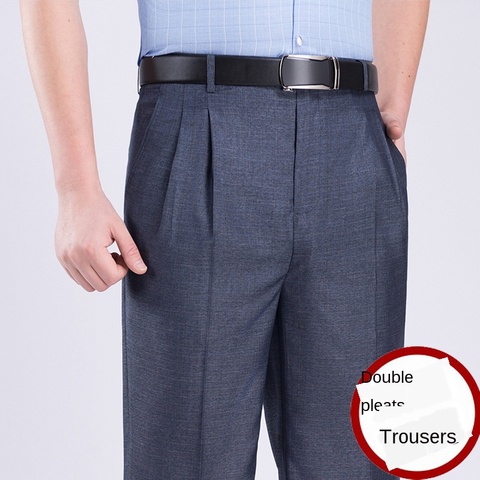 ICPANS-combinaison plissée pantalon pour hommes, coupe droite, ample, tenue de bureau, noir, gris, taille haute, grande taille 40 42 44 ► Photo 1/5