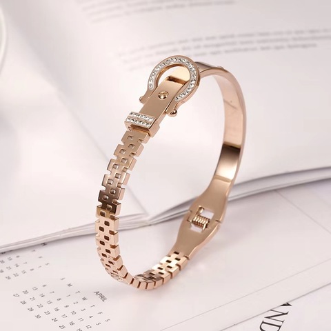 OUFEI-Bracelet en acier inoxydable pour femmes, en or Rose, manchette, à la mode, accessoires, bijoux, Bracelet avec ceinture avec simplicité, 2022 ► Photo 1/5