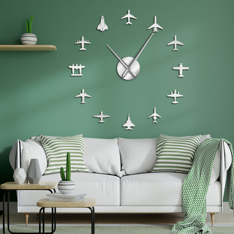 Horloge murale moderne à effets miroir, avion volant, horloge murale silencieuse, avec effet miroir en acrylique, bricolage, décoration de maison ► Photo 1/6