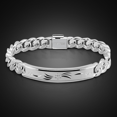 Mode 925 bracelet en argent sterling pour hommes hommes cool rock punk style bracelet 100% argent massif 10 mm 20 cm bracelet bijoux ► Photo 1/6