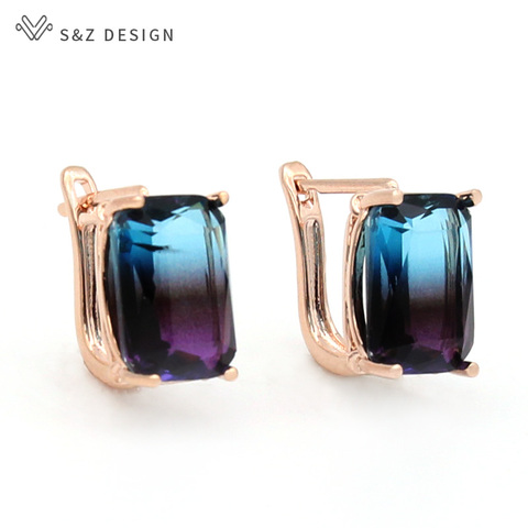 S & Z DESIGN coréen mode carré Imitation Tourmaline boucles d'oreilles pour femmes bijoux de mariage Fine 585 boucles d'oreilles en or Rose ► Photo 1/6