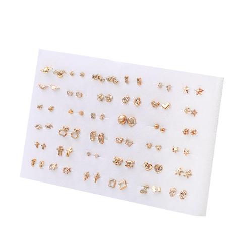 Boucles d'oreilles en plastique Anti-allergique, 36 paires de Style mixte aléatoire pour femmes, ensemble de petits clous en forme d'étoile, de cœur, d'amour, de fleur couleur or ► Photo 1/5