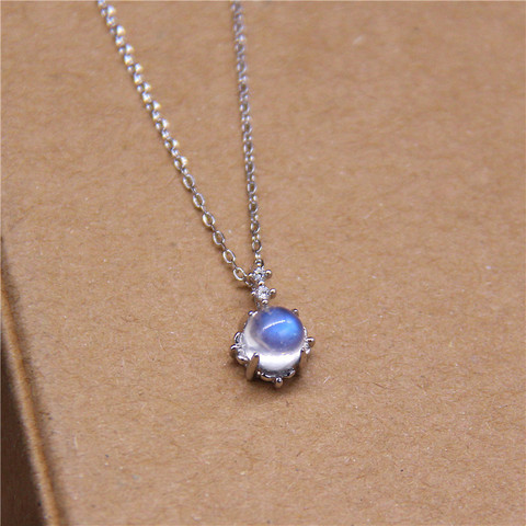 Collier pendentif en pierre de lune bleu, en argent pur S925, collier creux en forme de fleur, chaîne de clavicule, bijoux fins pour femmes ► Photo 1/5