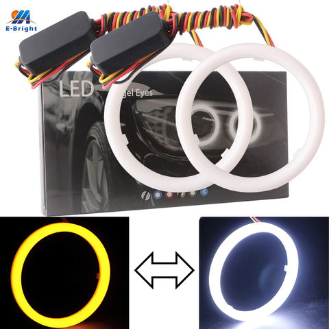 Yeux d'ange pour voiture, 2 pièces, anneau Halo automatique en coton, lampe phare 12V 100 SMD blanc et jaune, 60mm 70mm 80mm 90mm 95mm 110mm 120mm, phare 4014 ► Photo 1/6