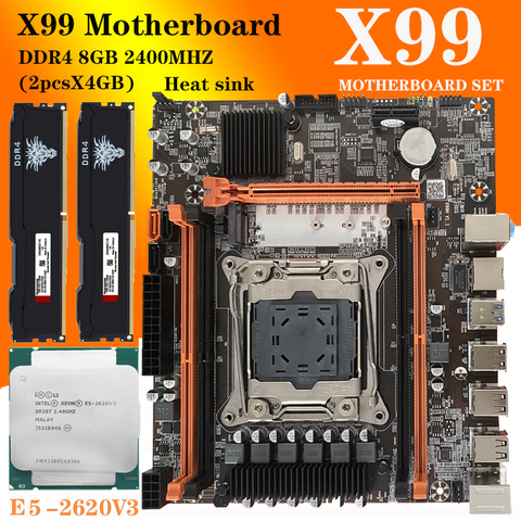 X99 LGA2011-3 carte mère avec E5 2620 V3 processeur CPU accessoires DDR4 2 pièces RAM kit de mémoire ► Photo 1/4