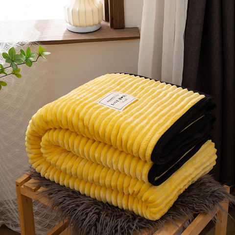 Couverture de marque en flanelle douce et chaude pour canapé, couleur unie jaune, épaisseur de lit ► Photo 1/6