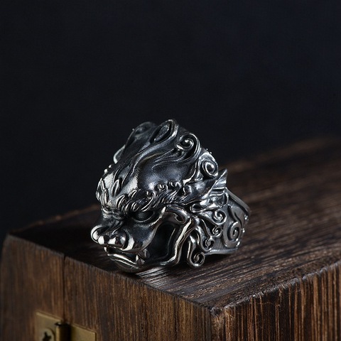 Bague Lion Punk Antique pour homme, bijou en argent thaïlandais redimensionnable, accessoires, collection 925 ► Photo 1/6