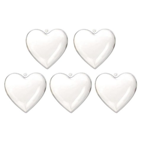 Sapin de noël en plastique Transparent 5 pièces/ensemble, boule rechargeable en acrylique en forme de cœur, ornement clair, cadeau, décoration de boîte-cadeau 8cm ► Photo 1/6