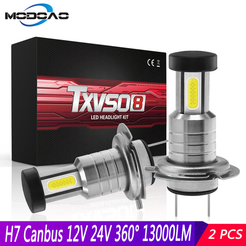 Phares de voiture LED H7 CANBUS 12V 24V 110W 26000LM 6000K, Kit de Conversion ampoule faisceau haut/bas 360 degrés, 2 pièces ► Photo 1/6