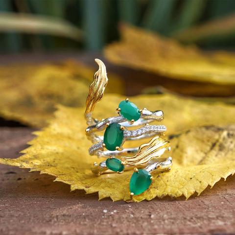 Bague de BALLET en Agate verte naturelle pour femmes, bijou fin, argent Sterling 925, 2,26 ct ► Photo 1/6