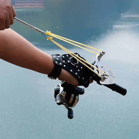 Lance-pierre de pêche professionnel, catapulte de pêche, moulinet de pêche + fléchettes + garde-mains ► Photo 1/6