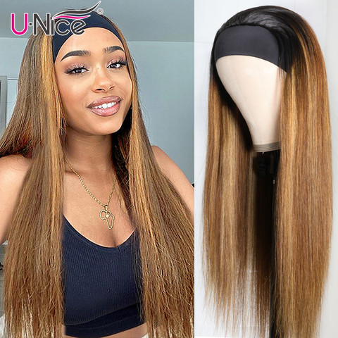 Unice cheveux os cheveux raides mettre en évidence bandeau perruque cheveux humains blond brun cheveux humains raides pour les femmes afro-américaines ► Photo 1/6