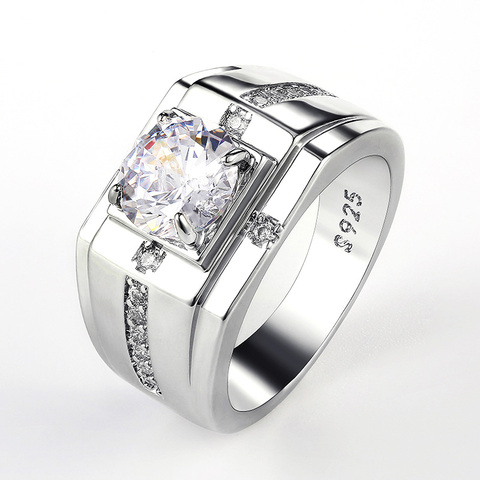 Huitan luxe argent couleur ronde cubique Zircon anneaux pour hommes classique mariage cérémonie anneau éblouissant mâle accessoires bijoux chaud ► Photo 1/6