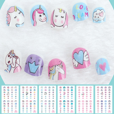 Autocollants d'ongles licorne pour enfants, dessin animé, décoration Nail Art, enveloppes d'ongles, éléments mignons, manucure, feuille, tatouage pour enfants ► Photo 1/6