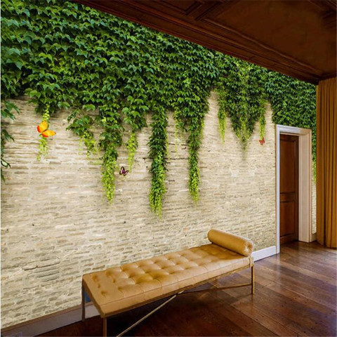 Wellyu – grand mur de vigne 3D personnalisé, carreaux muraux de fond de lierre vert, papier peint décoratif pour salon chambre à coucher ► Photo 1/5