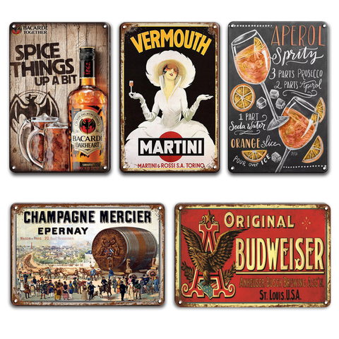 BACARDI bière affiche Vintage Plaque de métal étain signes Mojito Martini Cocktail décoratif Plaque de métal signes Pub Bar maison mur décor ► Photo 1/6