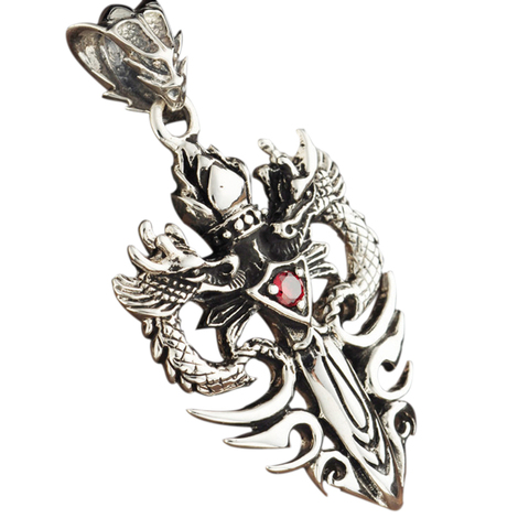 Pendentif Double Dragon croix en argent Sterling 925 pour hommes, avec pierre grenat rouge naturelle, bijoux fins ► Photo 1/5