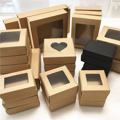 Boîtes Kraft avec fenêtres en PVC, 20 pièces, 24 tailles, coffrets cadeaux en papier savon fait main, boîtes à bonbons de mariage ► Photo 1/6