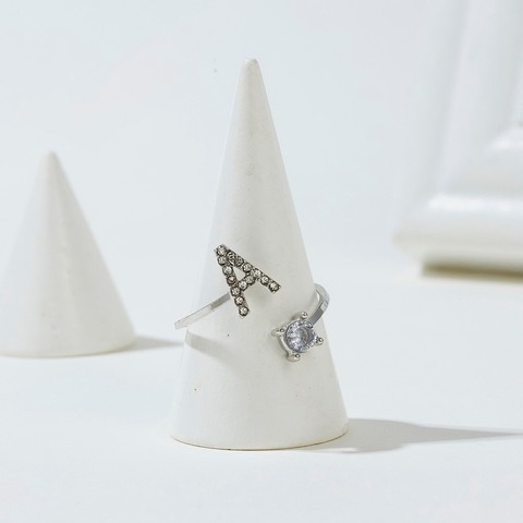 A-Z créatif Alphabet 26 lettre anneaux personnalité nom Initial anneaux ouverts couleur argent strass anneau de doigt fête bijoux cadeau ► Photo 1/6