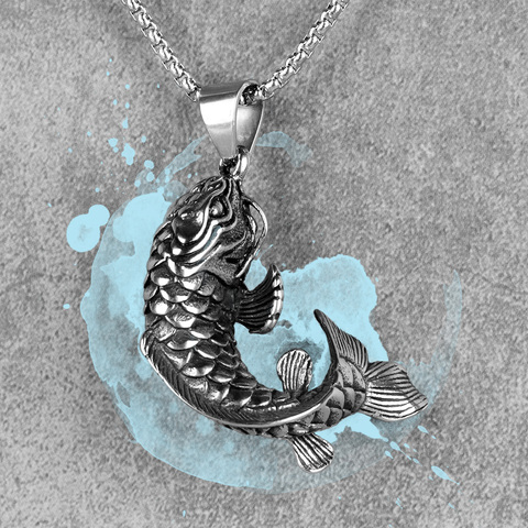 Koi Fish-colliers longs en acier inoxydable pour hommes, pendentifs, chaîne, Punk, Hip Hop, pour garçon, bijoux créatifs, vente en gros ► Photo 1/6