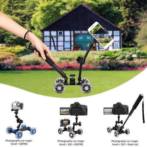 Table haut Dolly Mini Auto patineur alliage piste curseur Super muet pour DSLR caméra caméscope panoramique Time Lapse caméra fournitures ► Photo 1/1