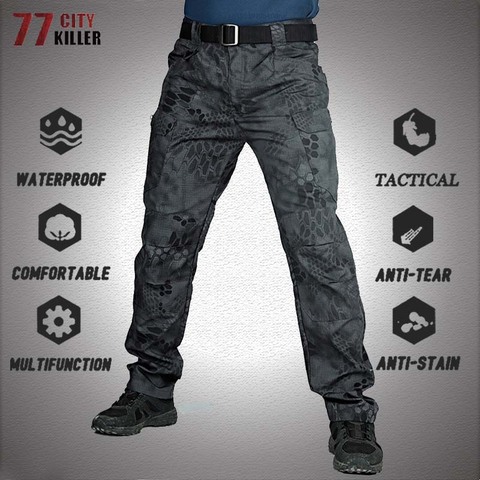 Pantalon militaire tactique imperméable pour homme, Cargo, respirant, couleur unie, pour le Combat, le SWAT, le travail, jogging, taille S-XXL ► Photo 1/6