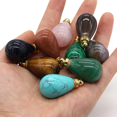 Natural Gems Stone Essential Oil Diffuser Perfume Bottle Pendants Rose Quartzs Tiger Eye Water Drop Shape for Jewelry Making ► Photo 1/6