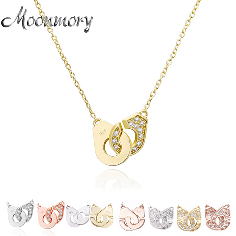 Moonmory 925 argent Sterling Zircon Menottes pendentif collier pour femmes Punk Rock cristal serrure balancent Menottes collier ras du cou ► Photo 1/6