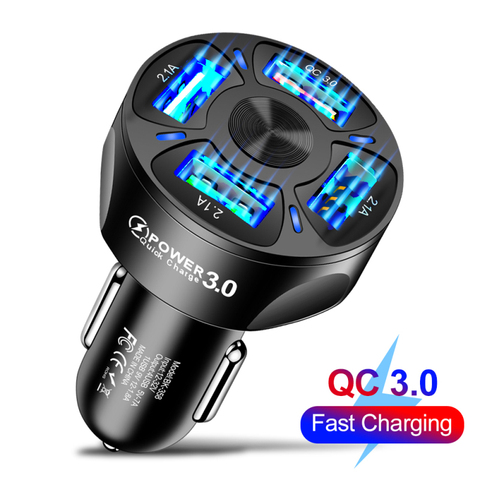 Chargeur de voiture USB avec lumière LED 3A QC3.0, 4USB, charge rapide, matériau retardateur, sortie de courant Stable, pour téléphone à quatre voitures ► Photo 1/6