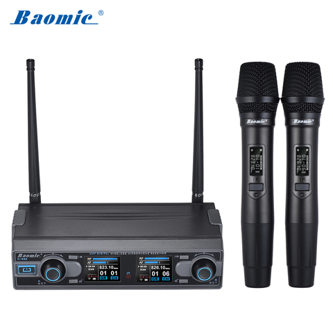 Baomic – système de Microphone numérique portable professionnel, sans fil, double canal UHF, pour présentation de fête karaoké ► Photo 1/6