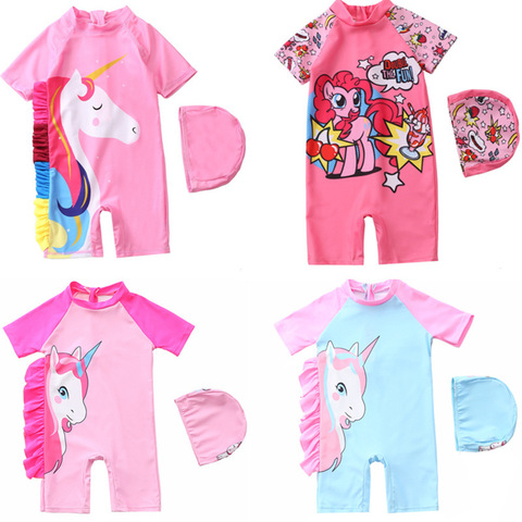 Maillot de bain une pièce pour bébés filles de 1 à 7 ans, motif licorne, vêtements de surf, design de dessin animé, pour enfants, tendance Beachwear-SW427 ► Photo 1/6