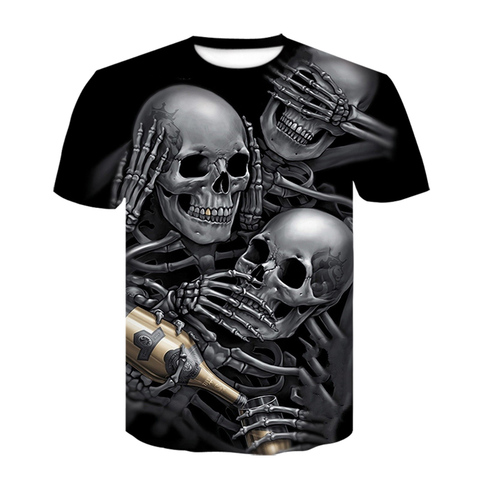 T-shirt manches courtes homme/femme, estival et gothique, noir, avec impression de bière et de crâne en 3d, grandes tailles ► Photo 1/6