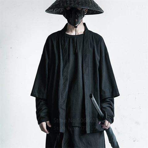 Style japonais Haori hommes traditionnel Kimono Cardigan noir manteau veste japon Harajuku automne samouraï mode Cosplay Costumes ► Photo 1/6