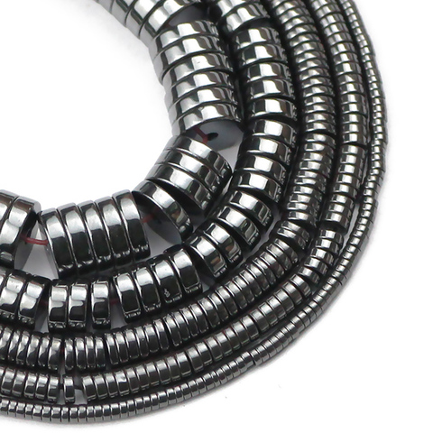 Perles rondes et plates en hématite noire, cylindre géométrique, en pierre naturelle, pour la fabrication de bijoux, bracelets, accessoires de bricolage, 2 ~ 8mm ► Photo 1/6
