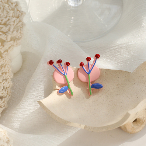 Saint valentin cadeaux abstrait tulipe forme pince boucles d'oreilles créatif petit Rose Rose fleur pince sur boucles d'oreilles pas de Piercing ► Photo 1/6