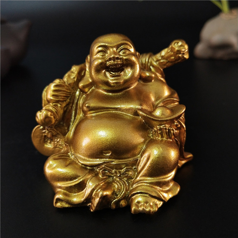 Statue de bouddha riant d'or chinois Feng Shui argent chanceux Maitreya bouddha Sculpture Figurines maison jardin décoration Statues ► Photo 1/6