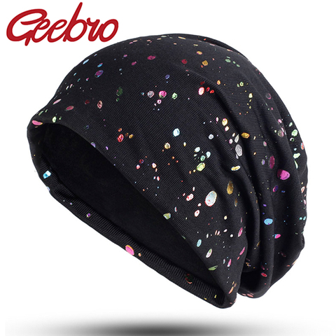 Geebro-bonnet en coton pour femmes, bonnet effiloché multicolore, peinture, imprimé, crâne noir ► Photo 1/6
