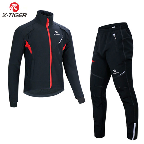 Ensemble de cyclisme en laine thermique, imperméable, coupe-vent, pour l'automne et l'hiver, vêtements de sport, X-TIGER ► Photo 1/6