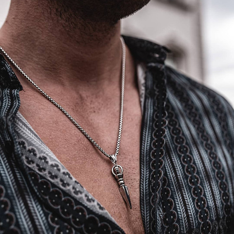 Collier pendentif Phurba Kilaya en acier inoxydable pour hommes, Protection bouddhiste tibétain, amulette pour poignard, 24 pouces ► Photo 1/6