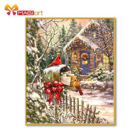 Kits de point de croix broderie couture ensembles 11CT soluble dans l'eau toile modèles 14CT plein noël animaux neige cabane-NCMC068 ► Photo 1/6