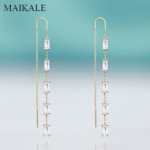 MEKALE nouvelle mode longues boucles d'oreilles avec zircon cubique carré cuivre chaîne goutte boucles d'oreilles pour les femmes bijoux de fête de mariage ► Photo 1/6